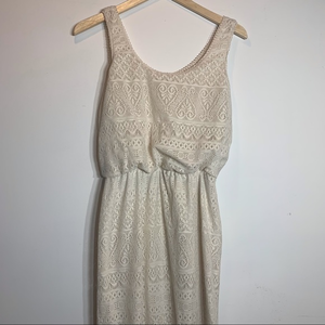 EUC London‎ Times Woven Off White Lace Overlay Boho Maxi Dress